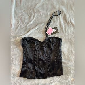Prettylittlething black satin bustier top (new, size 6)